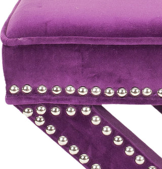 Safavieh Palmer Ottoman-Flat Black Nail Heads Plum Furniture 