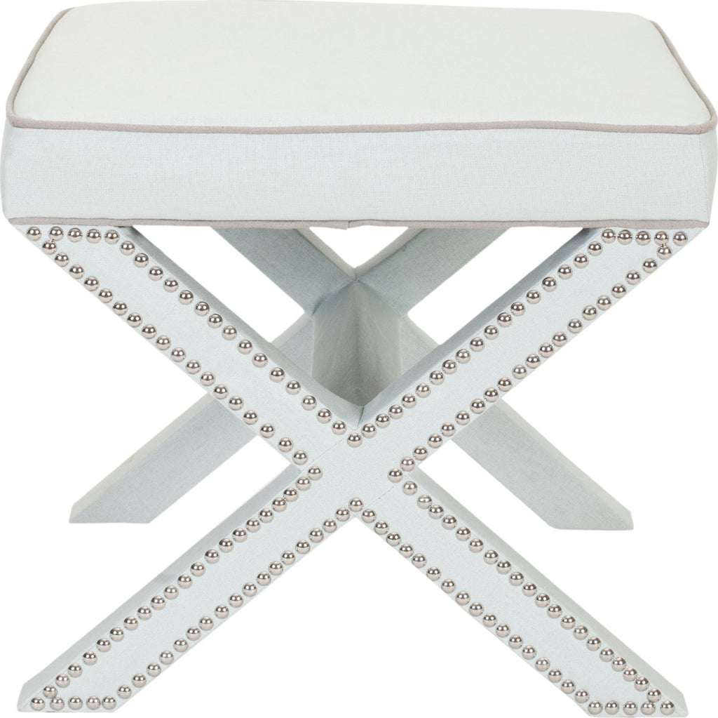 Safavieh Palmer Ottoman-Silver Nail Heads Robins Egg Blue Furniture main image