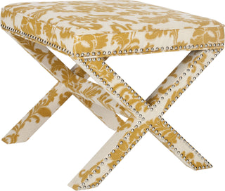 Safavieh Palmer Ottoman-Silver Nail Heads Maize and Beige Furniture 