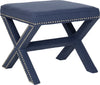 Safavieh Palmer Ottoman-Silver Nail Heads Navy Furniture 