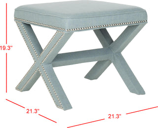 Safavieh Palmer Ottoman-Silver Nail Heads Sky Blue Furniture 