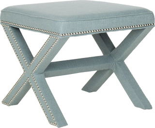 Safavieh Palmer Ottoman-Silver Nail Heads Sky Blue Furniture 