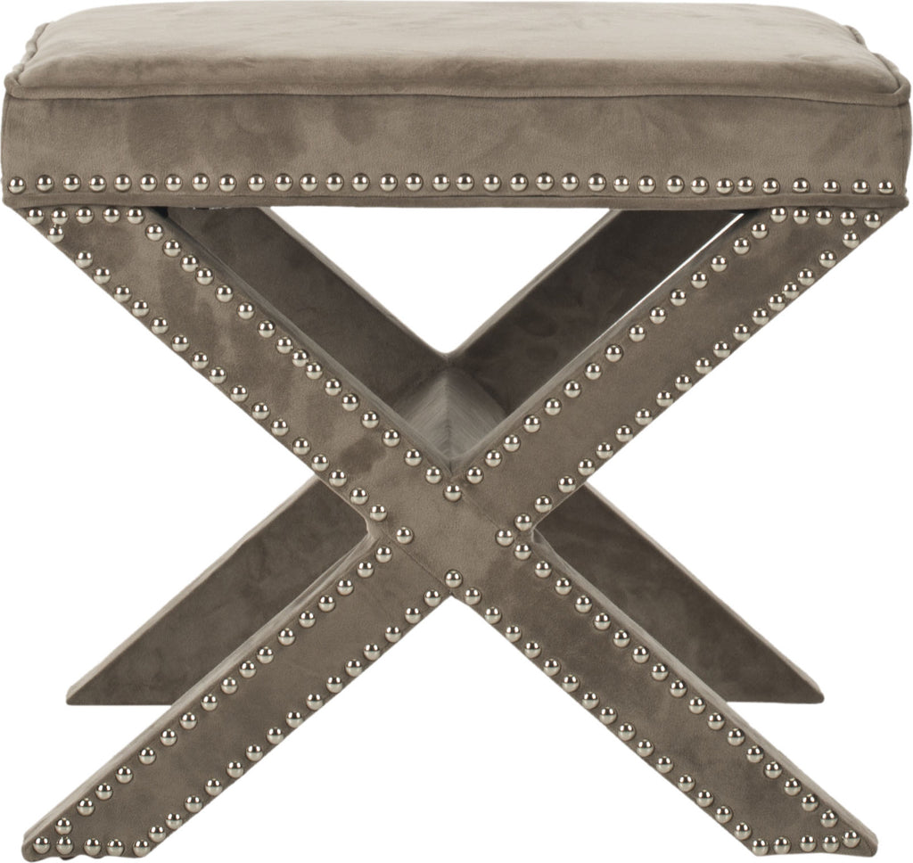 Safavieh Palmer Ottoman-Silver Nail Heads Mushroom Taupe Furniture main image