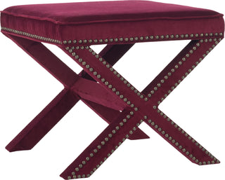 Safavieh Palmer Ottoman-Brass Nail Heads Red Velvet Furniture 