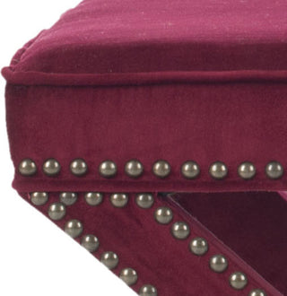 Safavieh Palmer Ottoman-Brass Nail Heads Red Velvet Furniture 