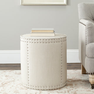 Safavieh Paula Ottoman-Silver Nail Heads Off White Furniture  Feature