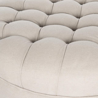 Safavieh Clara Tufted Round Ottoman Taupe and Pickled Oak Furniture 