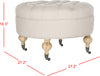 Safavieh Clara Tufted Round Ottoman Taupe and Pickled Oak Furniture 