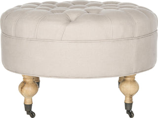 Safavieh Clara Tufted Round Ottoman Taupe and Pickled Oak Furniture main image