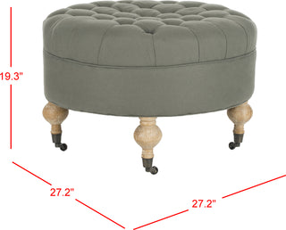 Safavieh Clara Tufted Round Ottoman Sea Mist and Pickled Oak Furniture 