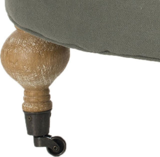 Safavieh Clara Tufted Round Ottoman Sea Mist and Pickled Oak Furniture 