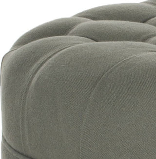 Safavieh Clara Tufted Round Ottoman Sea Mist and Pickled Oak Furniture 