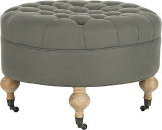 Safavieh Clara Tufted Round Ottoman Sea Mist and Pickled Oak Furniture main image