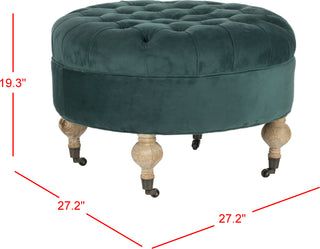 Safavieh Clara Tufted Round Ottoman Marine and Pickled Oak Furniture 