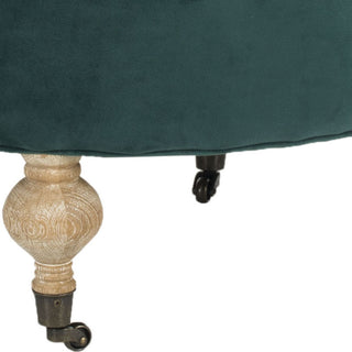 Safavieh Clara Tufted Round Ottoman Marine and Pickled Oak Furniture 