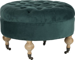 Safavieh Clara Tufted Round Ottoman Marine and Pickled Oak Furniture main image