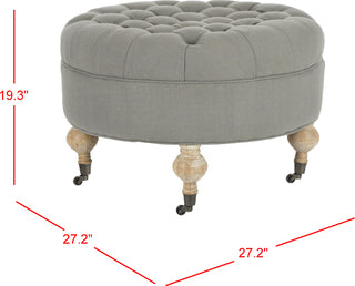 Safavieh Clara Tufted Round Ottoman Granite and Pickled Oak Furniture 