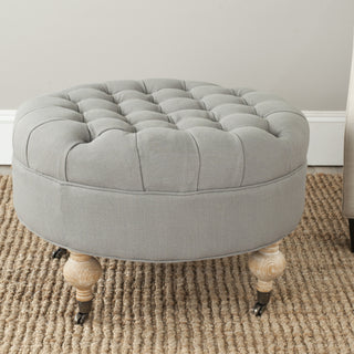 Safavieh Clara Tufted Round Ottoman Granite and Pickled Oak Furniture  Feature