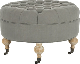 Safavieh Clara Tufted Round Ottoman Granite and Pickled Oak Furniture main image