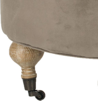 Safavieh Clara Tufted Round Ottoman Mushroom Taupe and Pickled Oak Furniture 