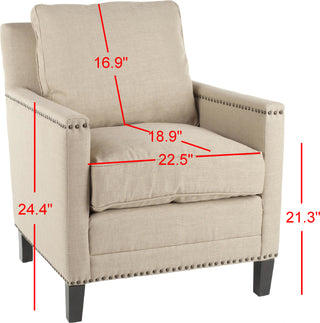 Safavieh Buckler Club Chair-Silver Nail Heads Wheat Beige and Espresso Furniture 