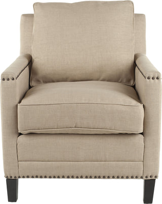 Safavieh Buckler Club Chair-Silver Nail Heads Wheat Beige and Espresso Furniture main image