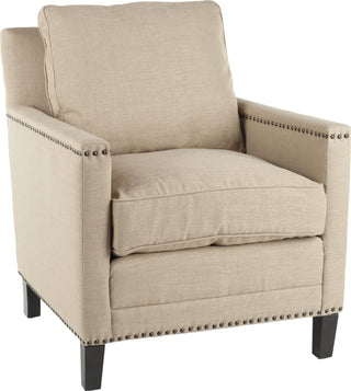 Safavieh Buckler Club Chair-Silver Nail Heads Wheat Beige and Espresso Furniture  Feature