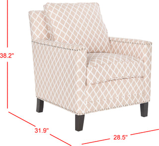 Safavieh Buckler Club Chair-Silver Nail Heads Peach Pink and White Espresso Furniture 