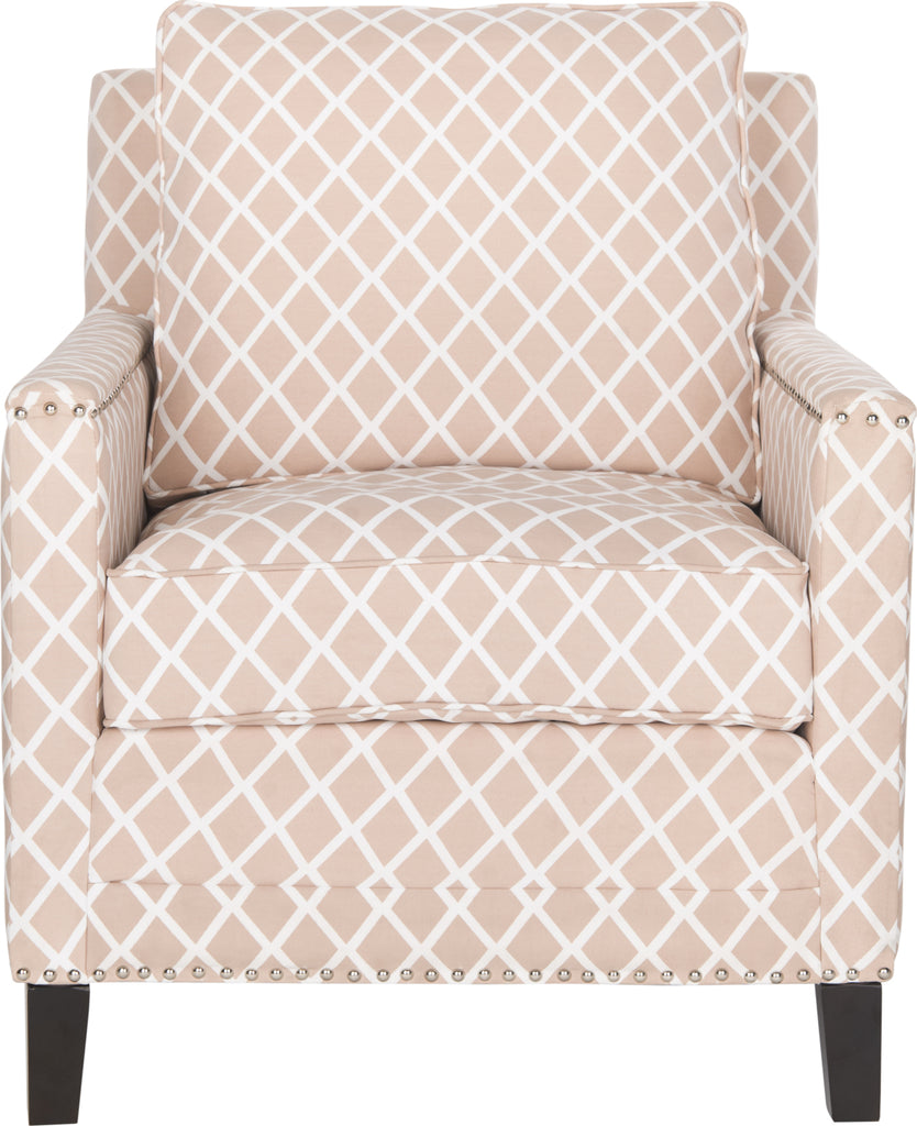 Safavieh Buckler Club Chair-Silver Nail Heads Peach Pink and White Espresso Furniture main image