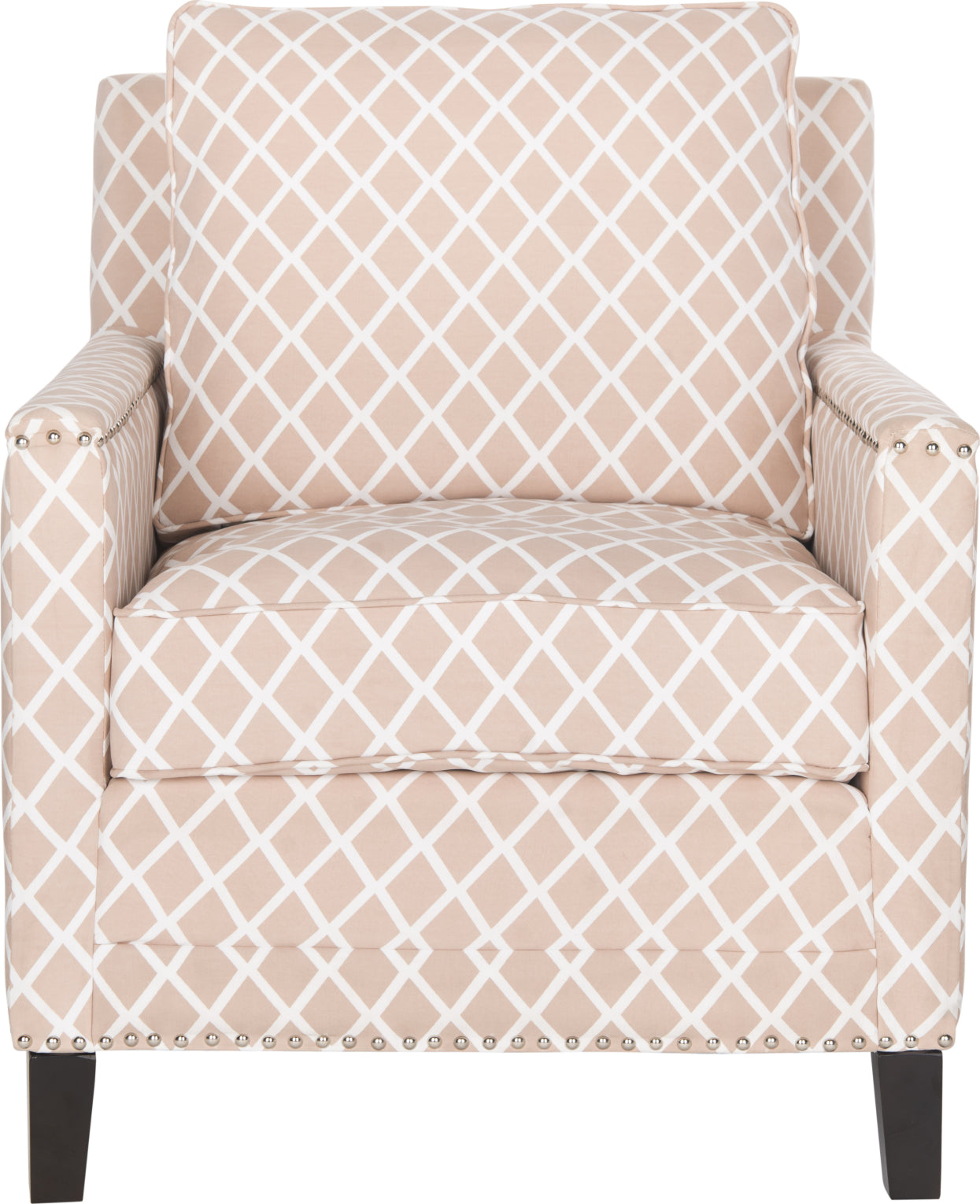 Safavieh Buckler Club Chair-Silver Nail Heads Peach Pink and White Espresso Furniture main image