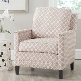 Safavieh Buckler Club Chair-Silver Nail Heads Peach Pink and White Espresso Furniture  Feature