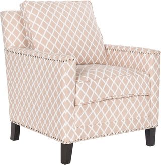 Safavieh Buckler Club Chair-Silver Nail Heads Peach Pink and White Espresso Furniture 