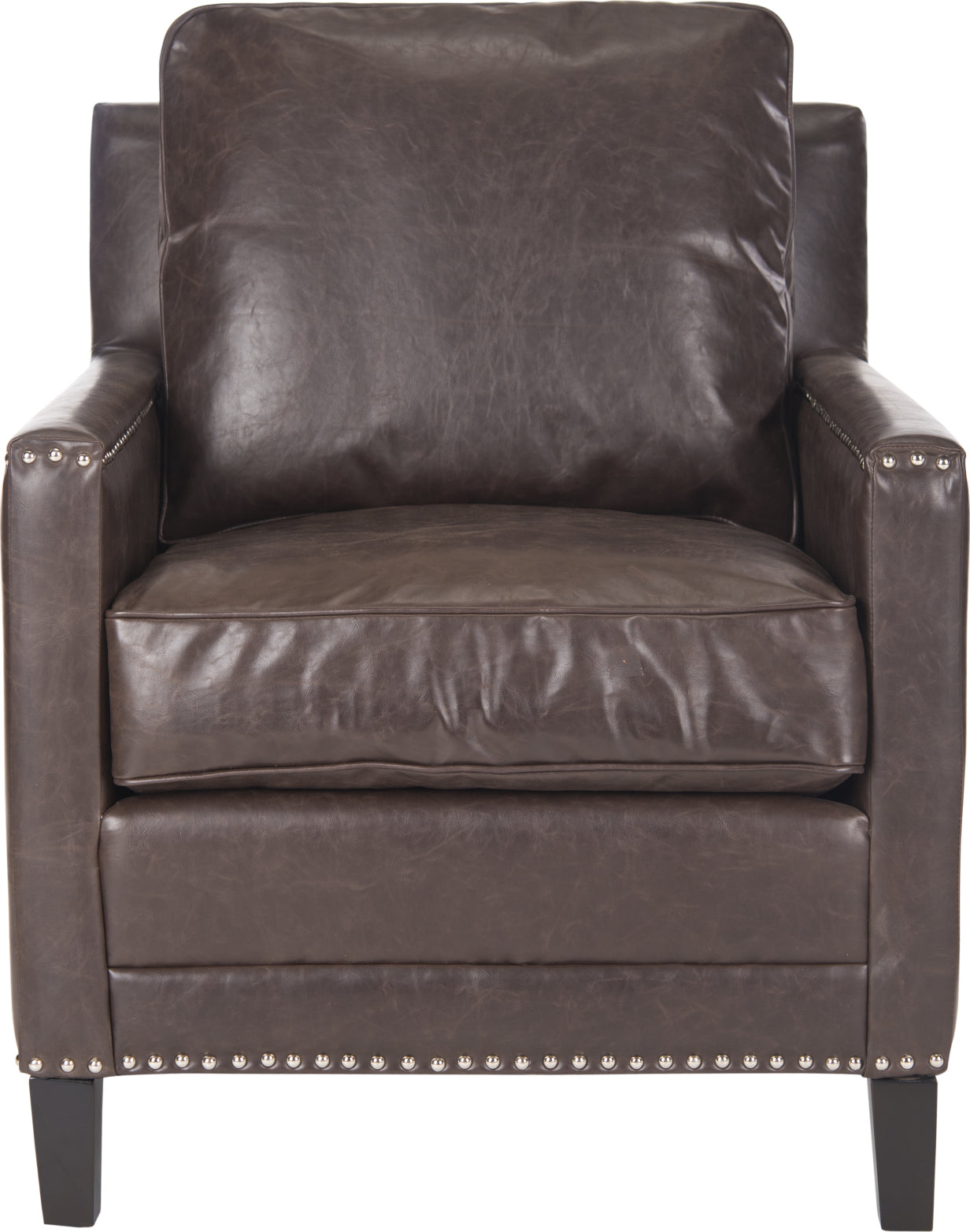 Safavieh Buckler Club Chair-Silver Nail Heads Antique Brown and Espresso Furniture main image