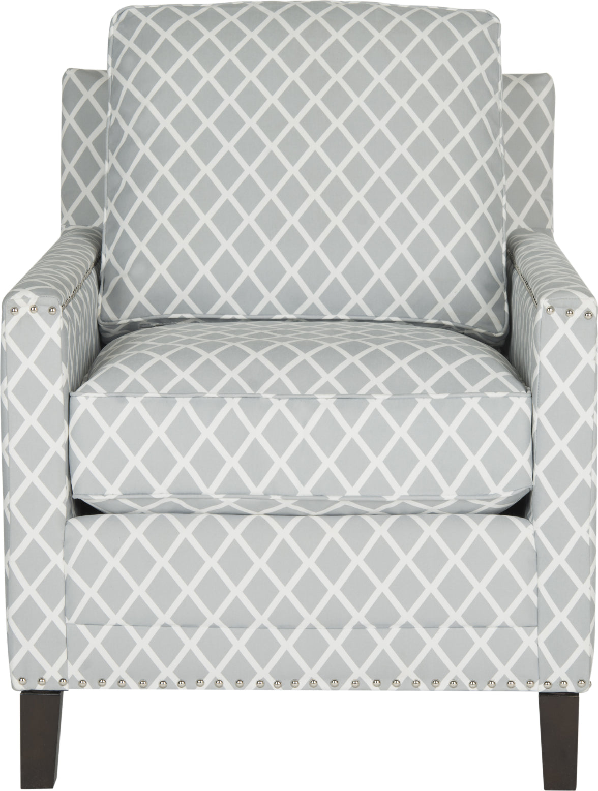 Safavieh Buckler Club Chair-Silver Nail Heads Grey and White Espresso Furniture main image