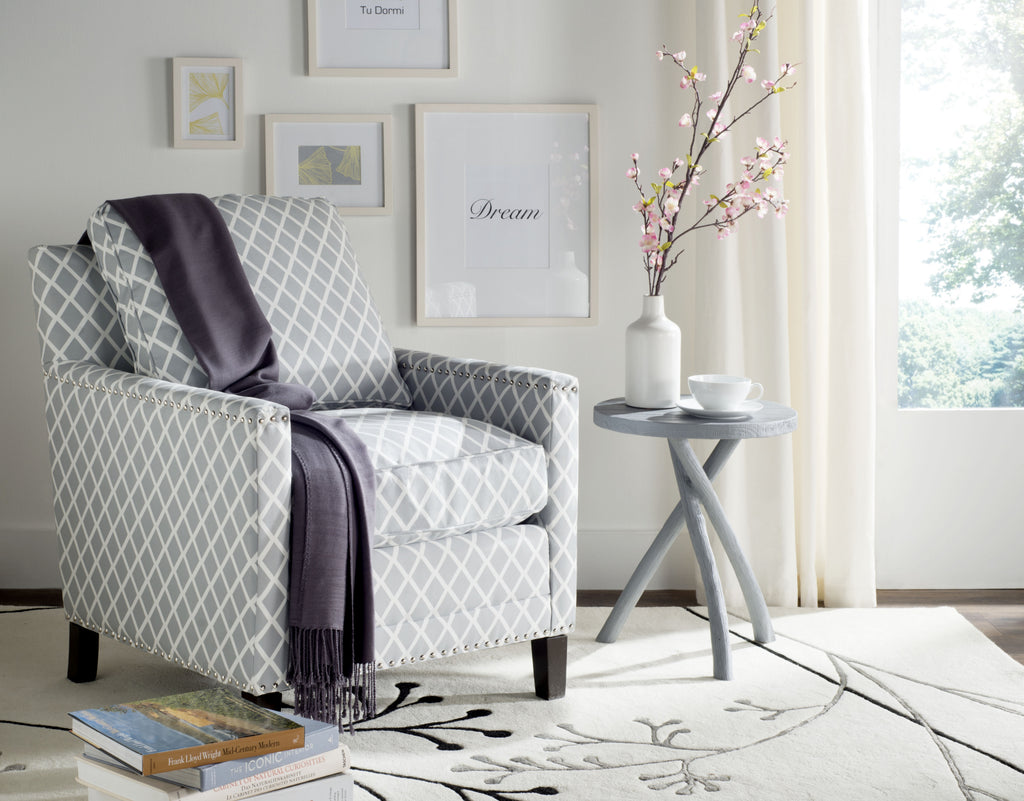 Safavieh Buckler Club Chair-Silver Nail Heads Grey and White Espresso  Feature