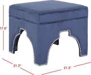 Safavieh Grant Ottoman-Silver Nail Heads Navy Furniture 