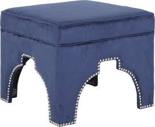 Safavieh Grant Ottoman-Silver Nail Heads Navy Furniture 