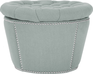 Safavieh Vanessa Ottoman-Silver Nail Heads Sky Blue Furniture 