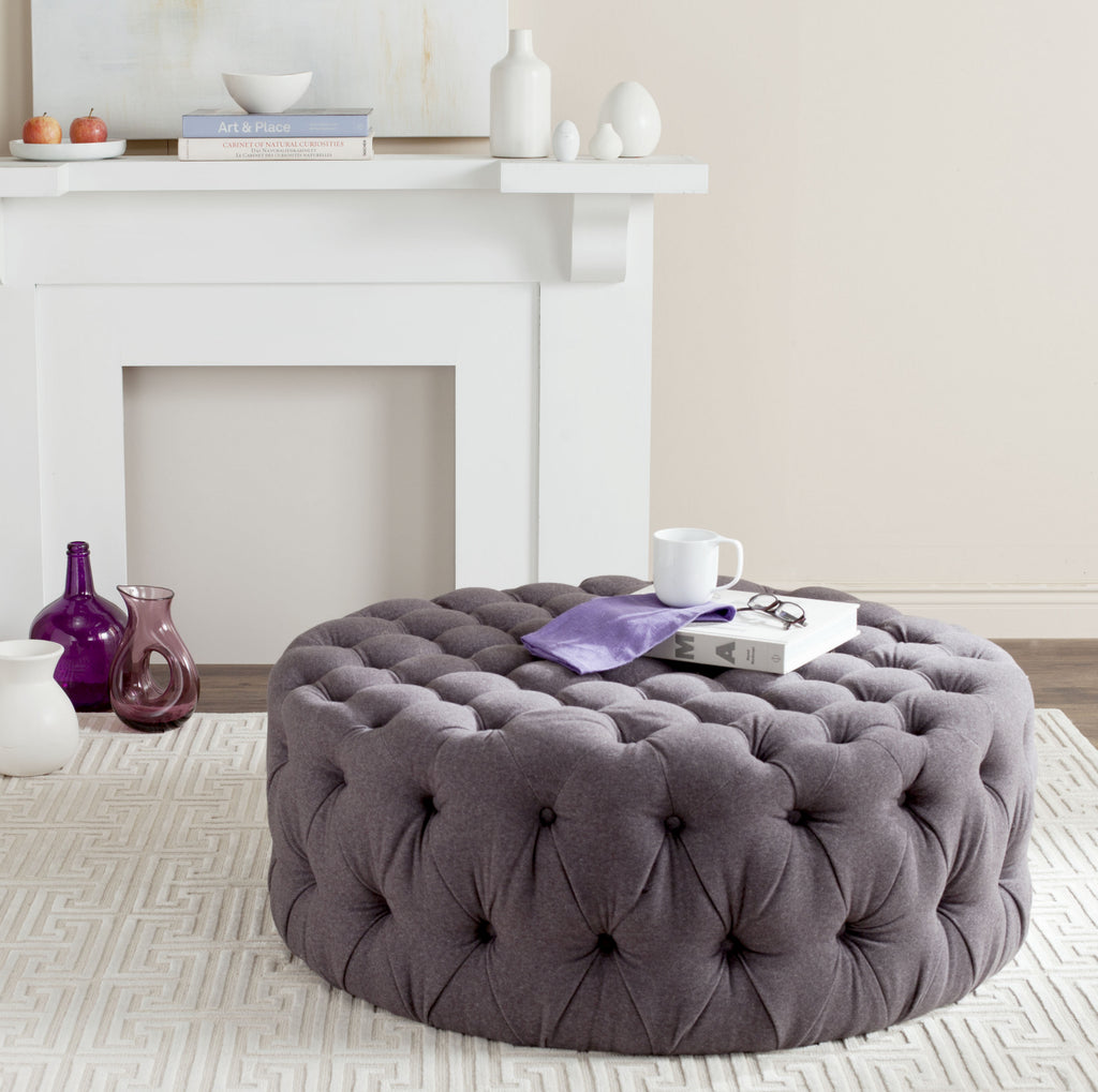 Safavieh Charlene Tufted Cocktail Ottoman Grey Furniture  Feature