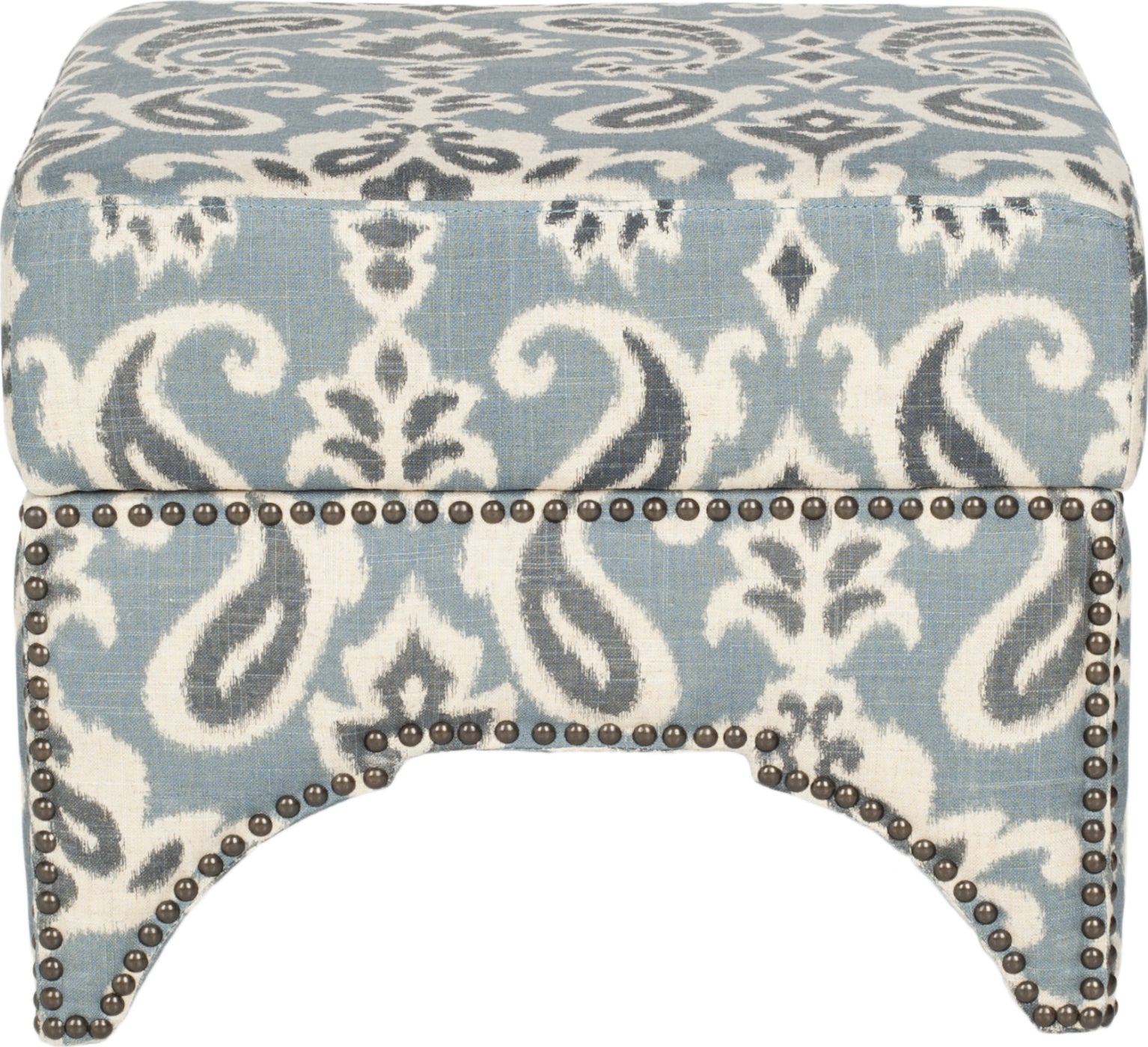 Safavieh Declan Ottoman-Brass Nail Heads Blue and Natural Furniture main image