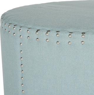 Safavieh Jody Cocktail Ottoman-Silver Nail Heads Sky Blue Furniture 