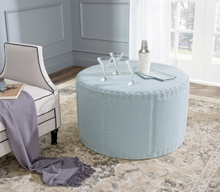 Safavieh Jody Cocktail Ottoman-Silver Nail Heads Sky Blue Furniture  Feature