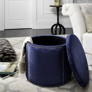 Safavieh Jody Ottoman-Silver Nail Heads Navy Furniture 