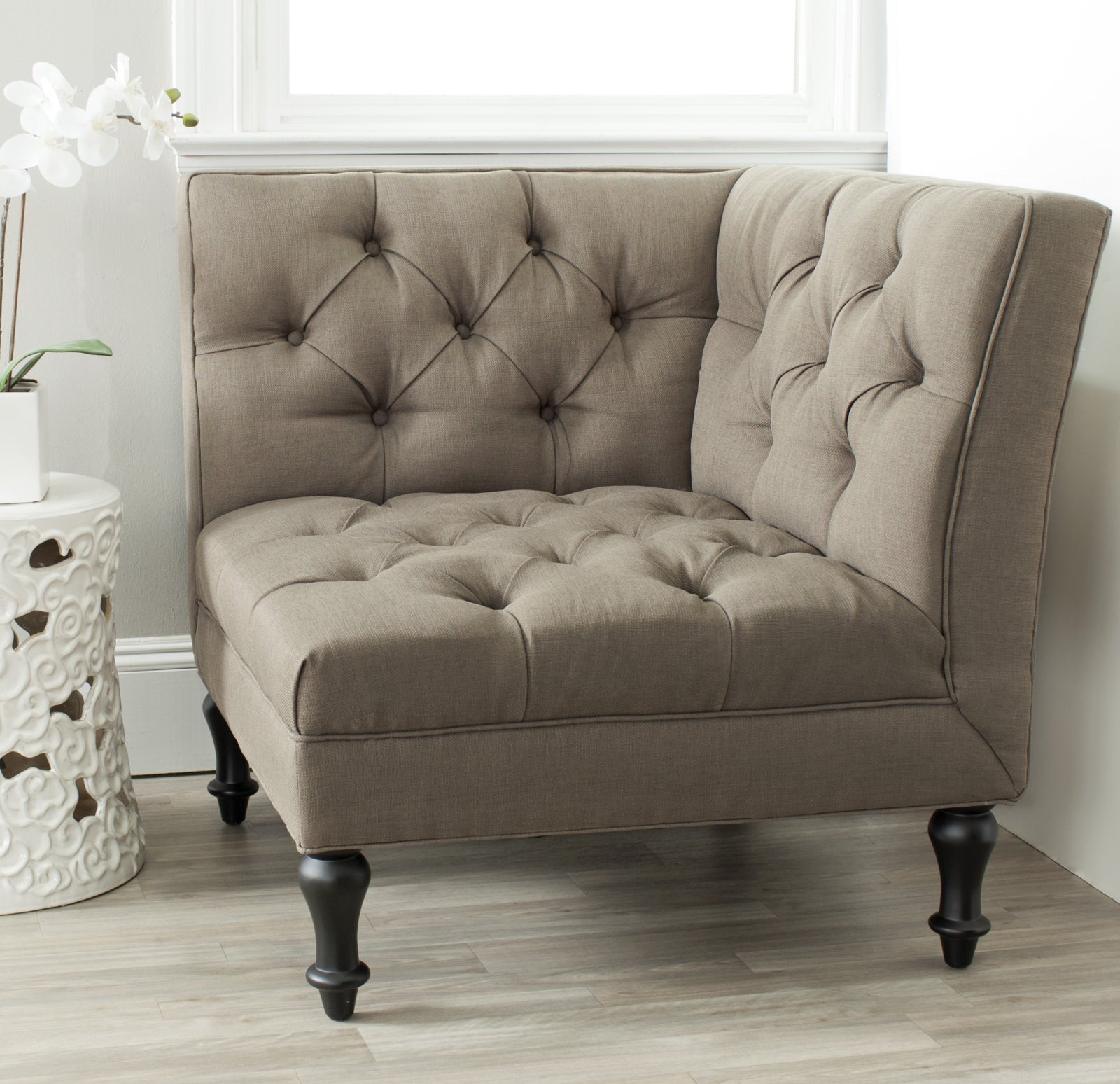 Safavieh Jack Tufted Corner Chair Olive and Black Incredible