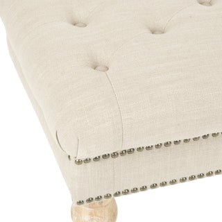 Safavieh Barney Tufted Bench-Brass Nail Heads True Taupe and Pickled Oak Furniture 