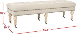 Safavieh Barney Tufted Bench-Brass Nail Heads True Taupe and Pickled Oak Furniture 