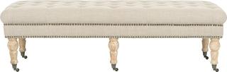 Safavieh Barney Tufted Bench-Brass Nail Heads True Taupe and Pickled Oak Furniture main image