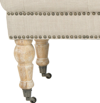 Safavieh Barney Tufted Bench-Brass Nail Heads True Taupe and Pickled Oak Furniture 