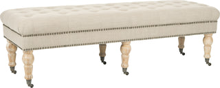 Safavieh Barney Tufted Bench-Brass Nail Heads True Taupe and Pickled Oak Furniture 