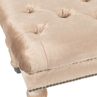 Safavieh Barney Tufted Bench-Brass Nail Heads Mink Brown and Pickled Oak Furniture 